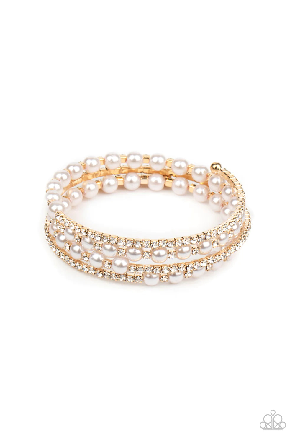 Starry Strut - Gold Pearl Encrusted Coiled Infinity Wrap Bracelet B#392