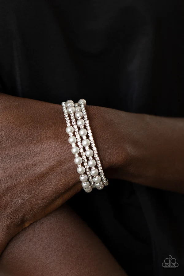 Starry Strut - White Pearl Encrusted Coiled Infinity Wrap Bracelet B#411