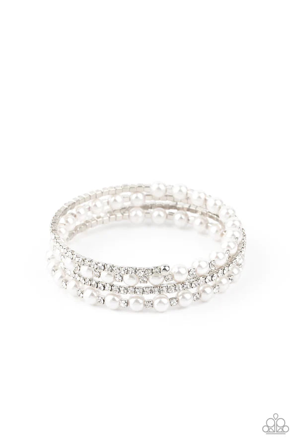 Starry Strut - White Pearl Encrusted Coiled Infinity Wrap Bracelet B#411