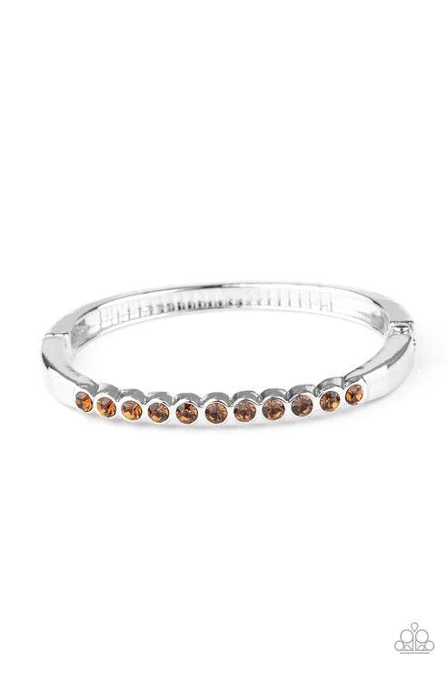 Stellar Beam - Brown/Golden Topaz Encrusted Hinged Cuff Bracelet B#1689