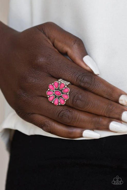 Stone Gardenia - Pink Oval/Teardrop Studded Flower Stone Ring R#1769