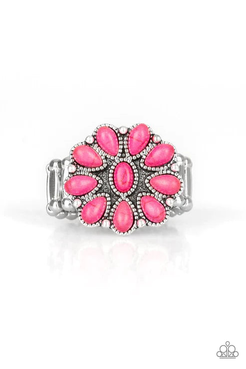 Stone Gardenia - Pink Oval/Teardrop Studded Flower Stone Ring R#1769