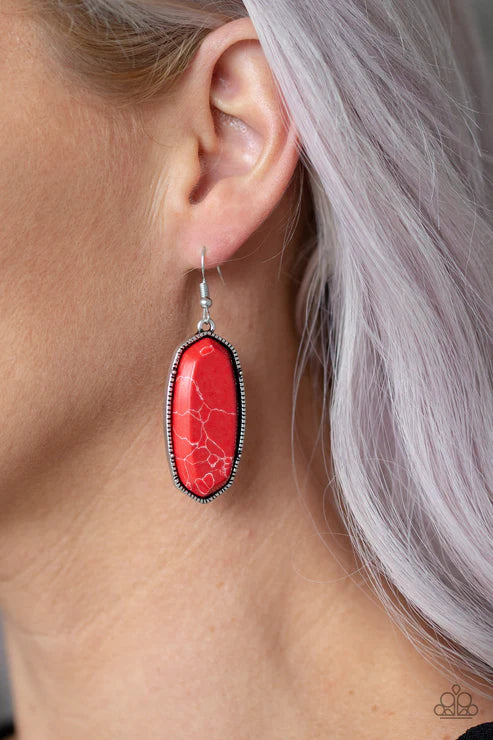 Stone Quest - Oversized Red (Fiery) Faux Marble Studded Natural Stone Earrings E#2139