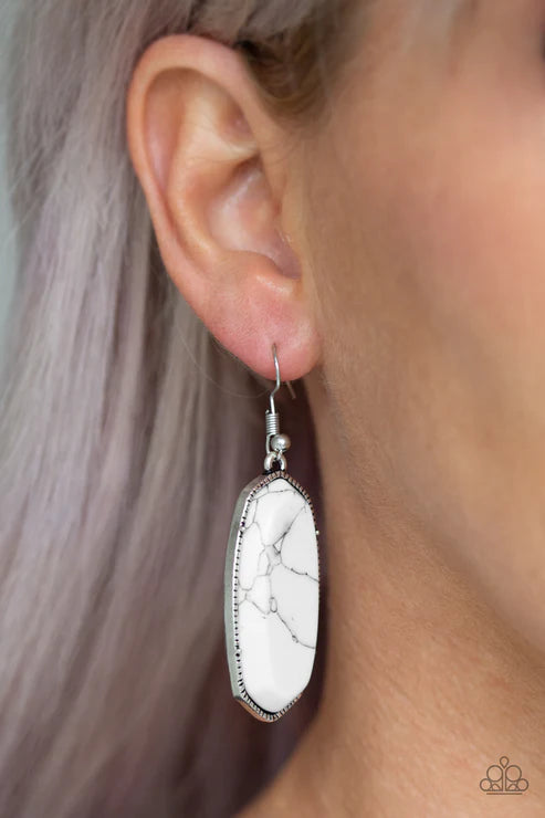 Stone Quest - Oversized White Faux Marble Studded Natural Stone Earrings E#2200