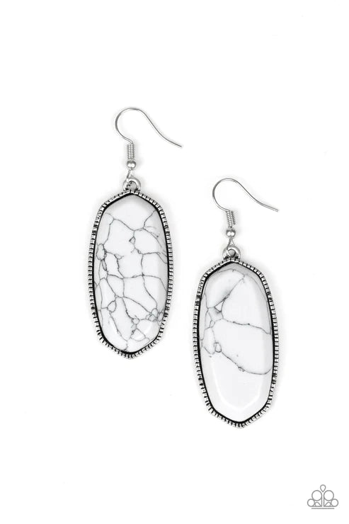 Stone Quest - Oversized White Faux Marble Studded Natural Stone Earrings E#2200