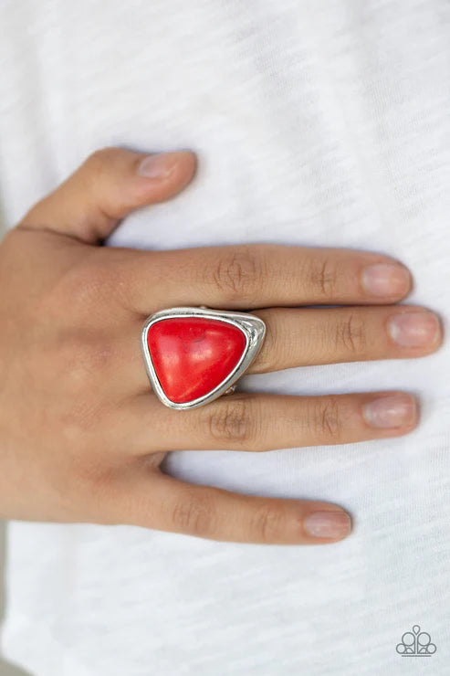 Stone Scene - Oversized Red Asymmetrical Triangle Stone Ring R#2007