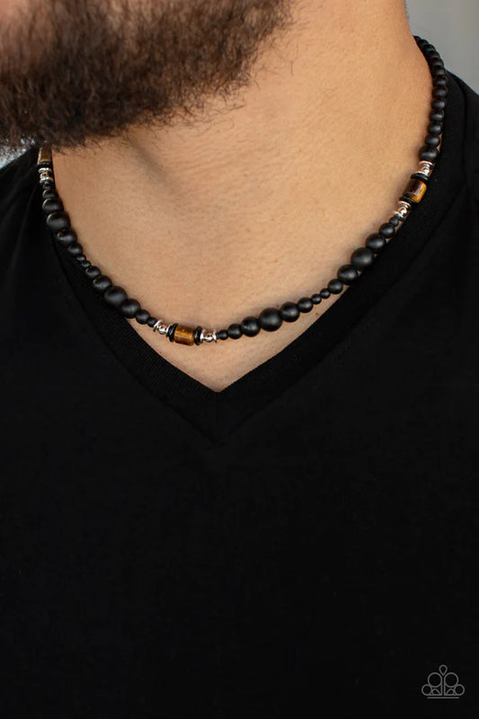 Stone Synchrony - Brown/Black Grounding Tiger's Eye Stone Accent Urban Necklace N#246