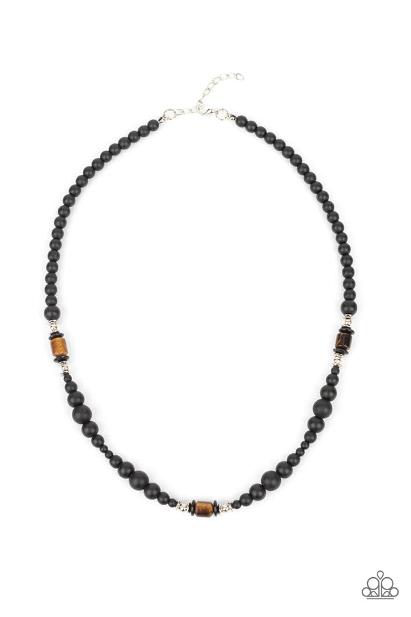 Stone Synchrony - Brown/Black Grounding Tiger's Eye Stone Accent Urban Necklace N#246