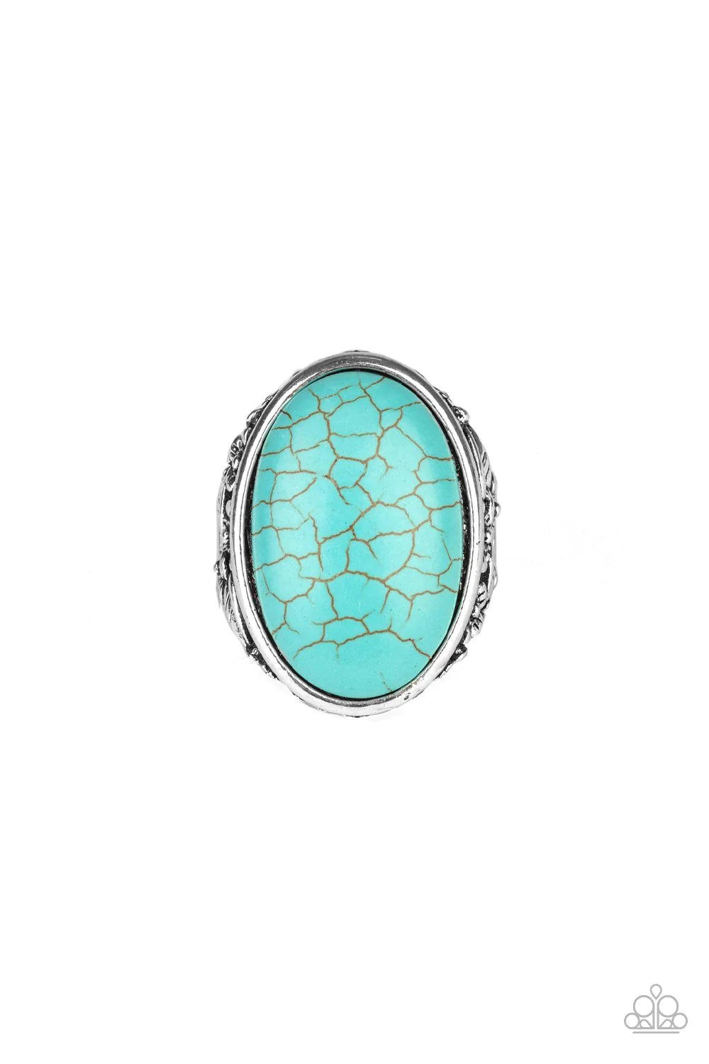 Stonehenge Garden - Oversized Blue Dramatic Stone Frame Embossed Leafy Flowers Ring R#1228