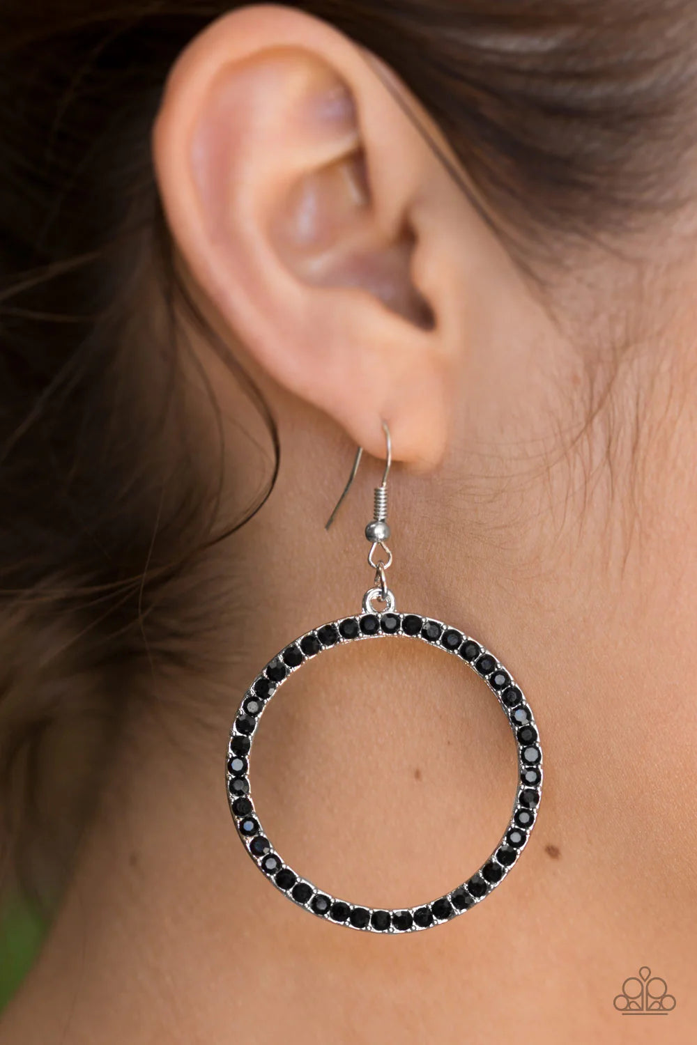 Stoppin Traffic - Oversized Black Encrusted Warped Hoop Earrings E#1394