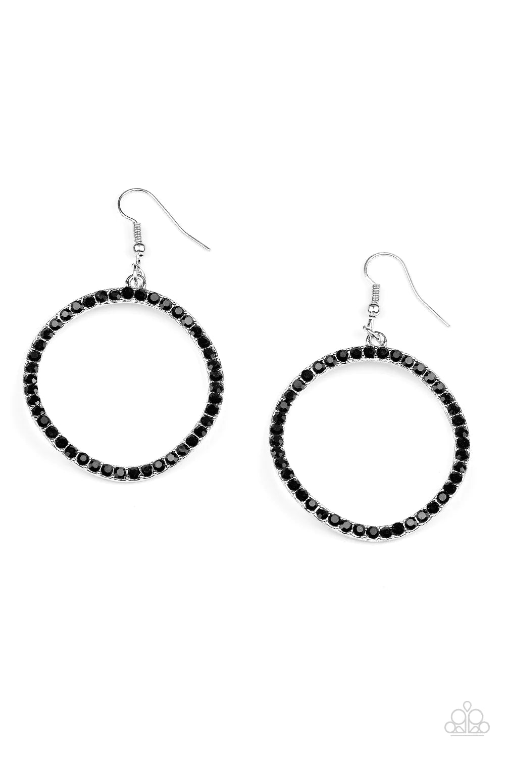 Stoppin Traffic - Oversized Black Encrusted Warped Hoop Earrings E#1394