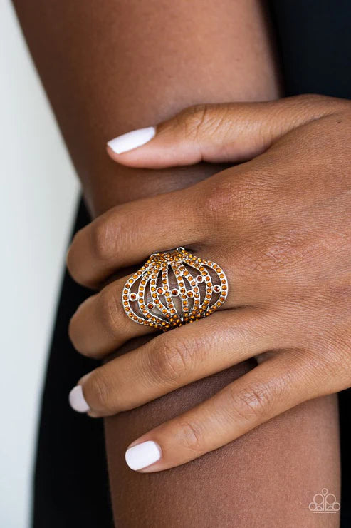 Stratospheric - Oversized Brown Swoop Topaz Encrusted Ring R#1966