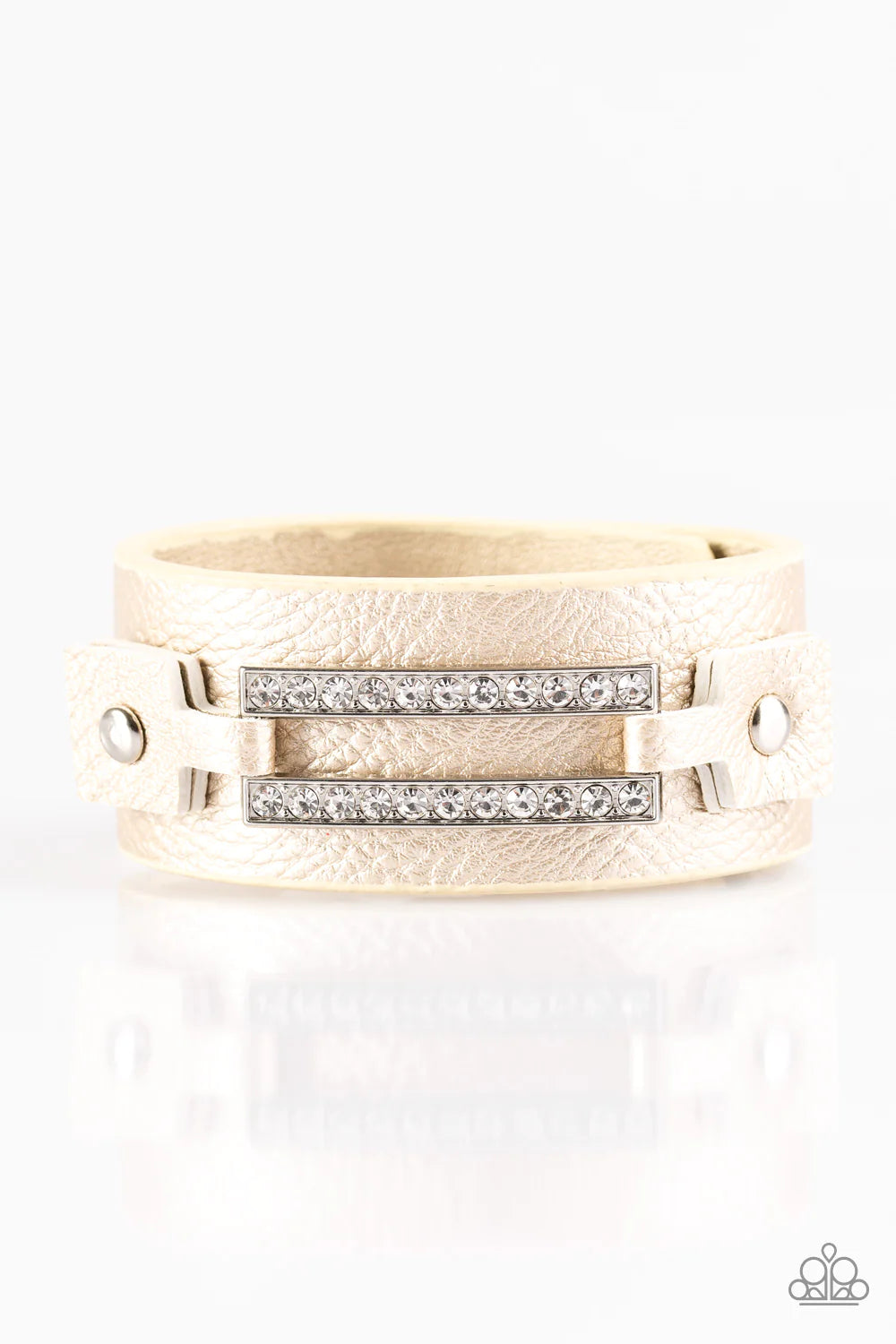 Street Glam - Metallic Gold Studded Encrusted Leather Bracelet B#1070