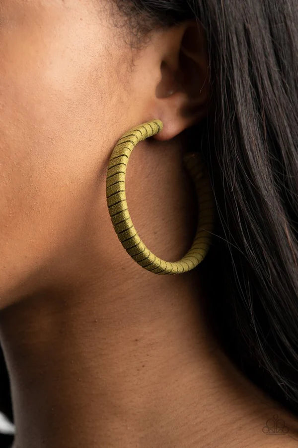 Suede Parade - Oversized Green Wrapped Cording Suede Earrings E#042