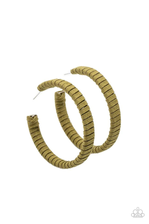 Suede Parade - Oversized Green Wrapped Cording Suede Earrings E#042