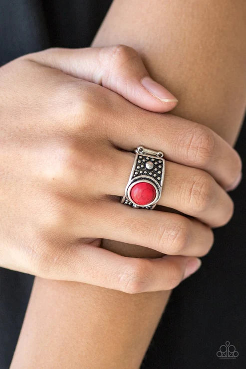 Summer Oasis - Red Artisan Crackle Stone Ring R#1863