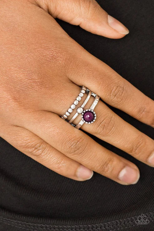 Summer Retreat - Purple Dotted Hammered Stacked Ring R#1632