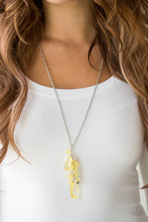 Summer Solo - Yellow Faceted Crystal Teardrop Trickle Tassel Necklace N#1835