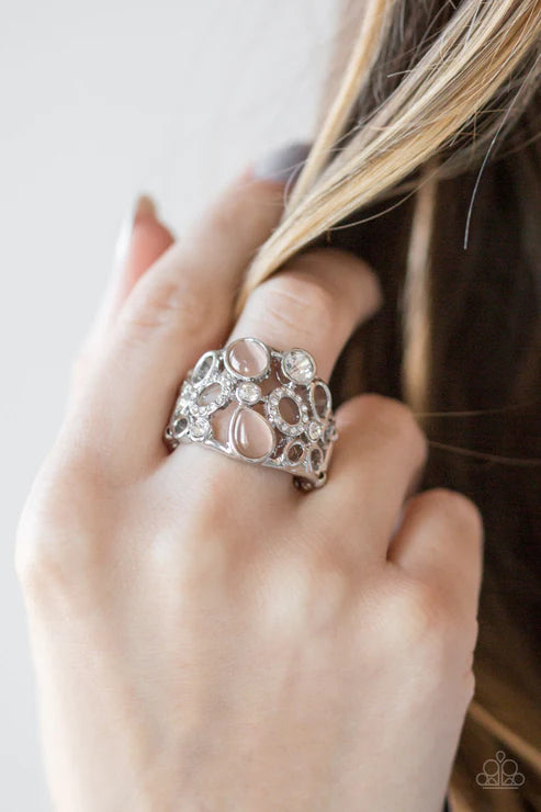 Summer Yacht - Bubbly Brown Coalesce Encrusted Cat's Eye Moonstone Ring R#2001