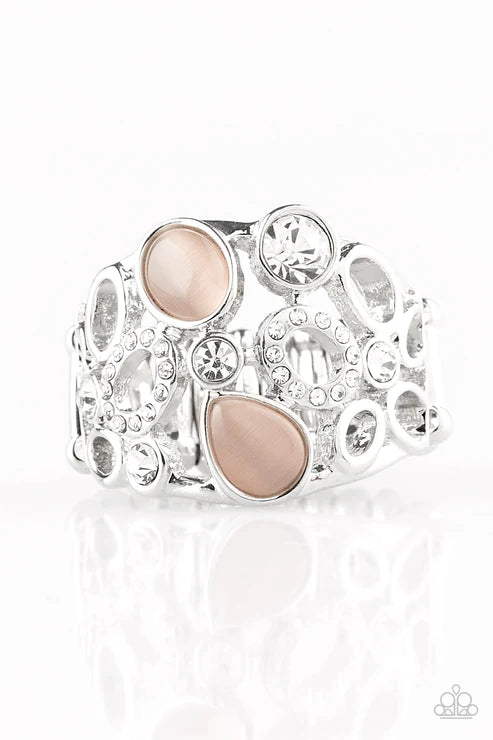 Summer Yacht - Bubbly Brown Coalesce Encrusted Cat's Eye Moonstone Ring R#2001