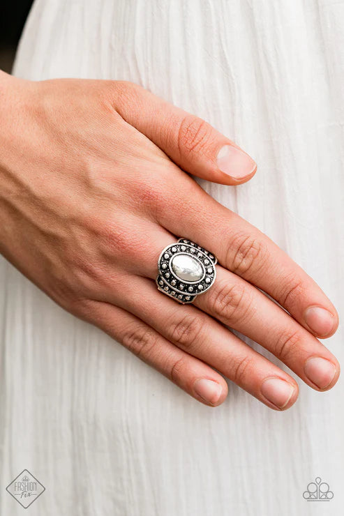 Stacked Stunner - Oversized Silver Rustic Dotted/Studded Stacked Curve Ring R#1535