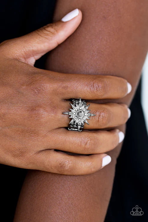 Super Stellar - Smoky Black 3D Starburst Hematite Encrusted Ring R#1849