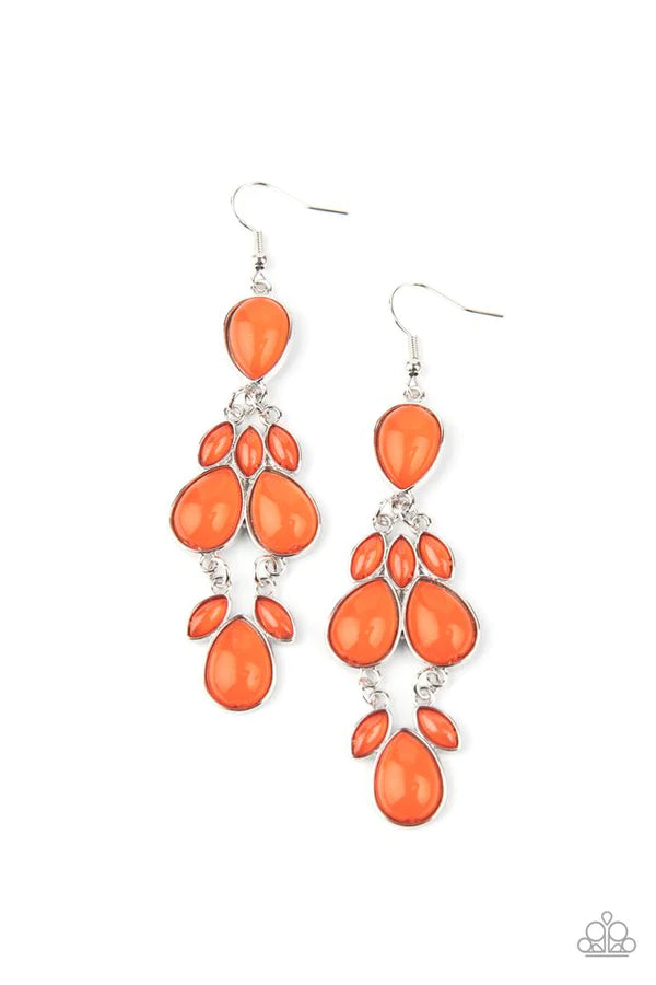 Superstar Social - Oversized Amberglow Orange Glassy Marquise/Teardrop Earrings E#127