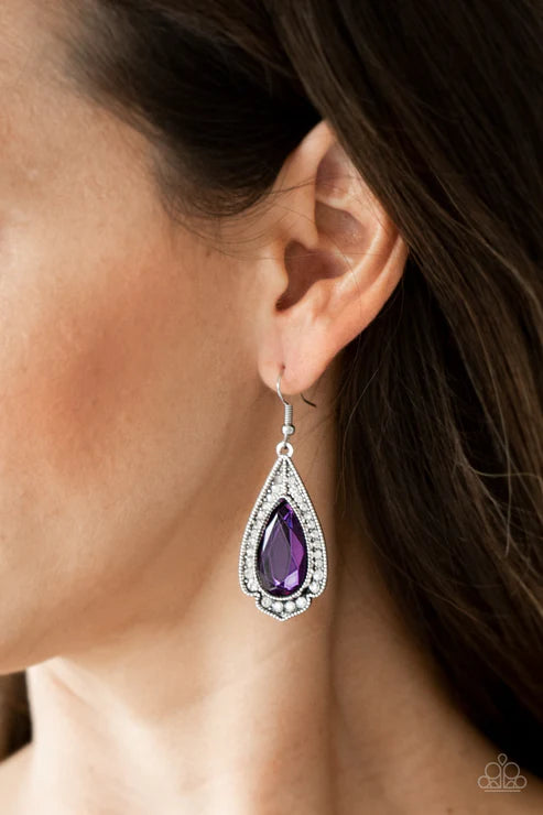 Superstar Stardom - Oversized Purple Encrusted Spade Teardrop Earrings E#2656
