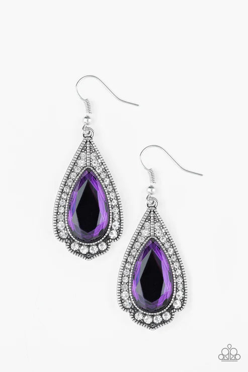 Superstar Stardom - Oversized Purple Encrusted Spade Teardrop Earrings E#2656