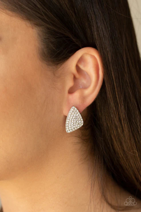 Supreme Sheen - White Encrusted Triangular Earrings E#2654