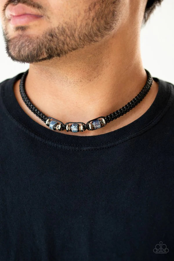 Surfers Paradise - Black Glassy/Discs Island Braided Cord Button-Loop Closure Urban Necklace N#835