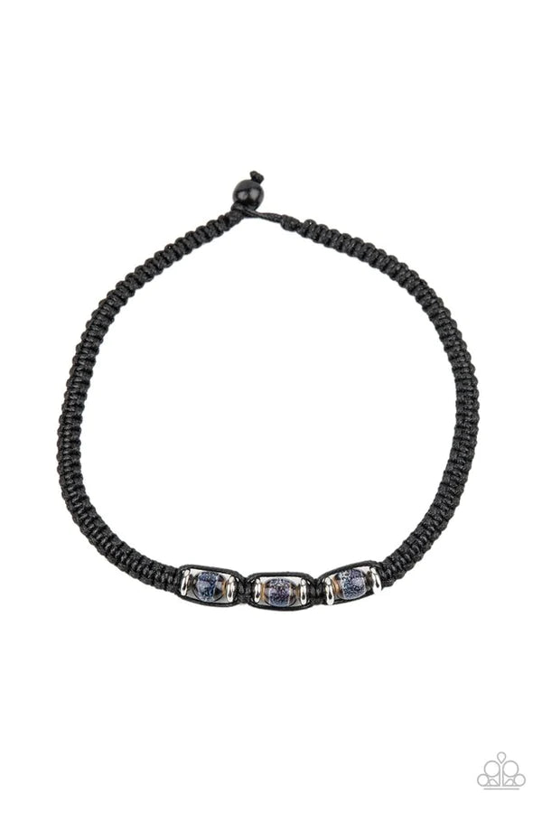 Surfers Paradise - Black Glassy/Discs Island Braided Cord Button-Loop Closure Urban Necklace N#835