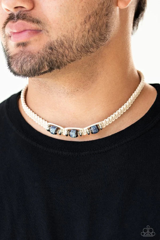Surfers Paradise - White Glassy/Discs Island Braided Cord Button-Loop Closure Urban Necklace N#1141