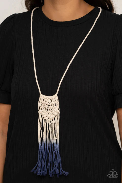 Surfin The Net - Blue Depths Knotted Braided Macrame Necklace N#1973