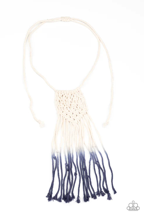 Surfin The Net - Blue Depths Knotted Braided Macrame Necklace N#1973