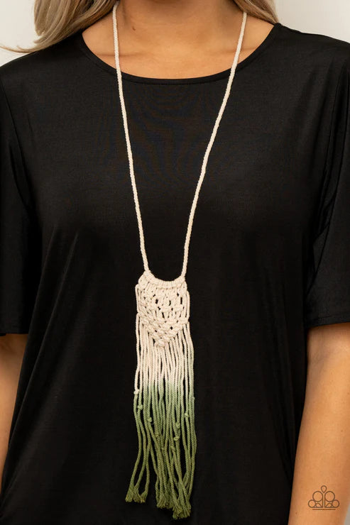 Surfin The Net - Military Green Knotted Braided Macrame Necklace N#1974