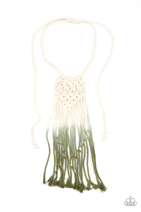Surfin The Net - Military Green Knotted Braided Macrame Necklace N#1974