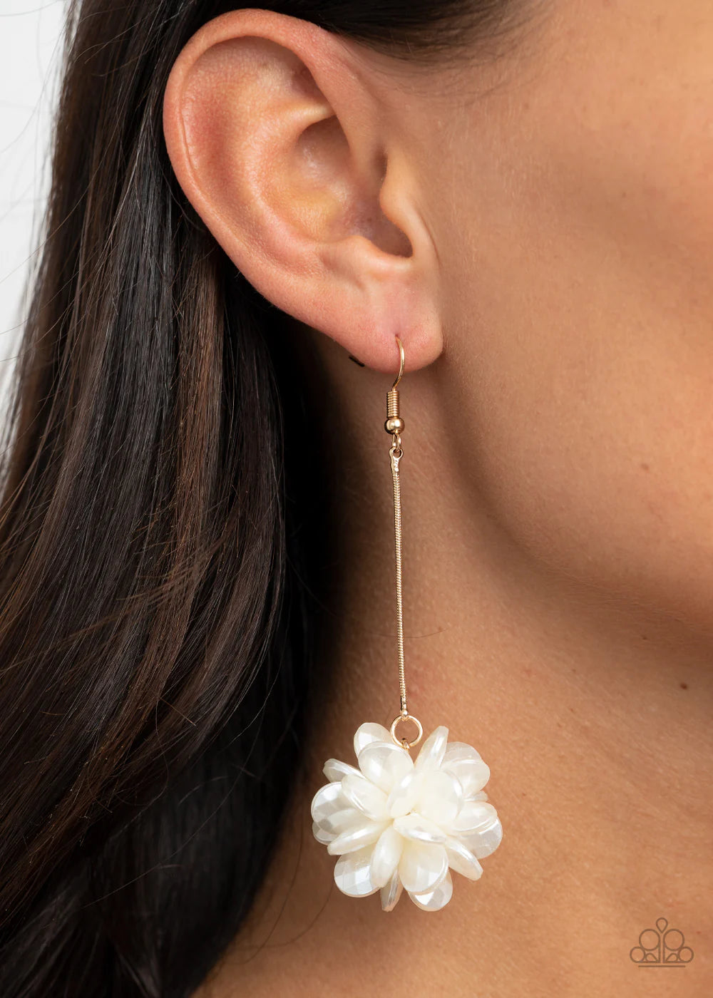 Swing Big - Oversized Gold/White Suspended Faceted Pearl Cluster Teardrop Earrings E#1449