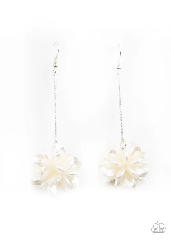 Swing Big - Oversized White/Silver Suspended Faceted Pearl Cluster Teardrop Earrings E#169