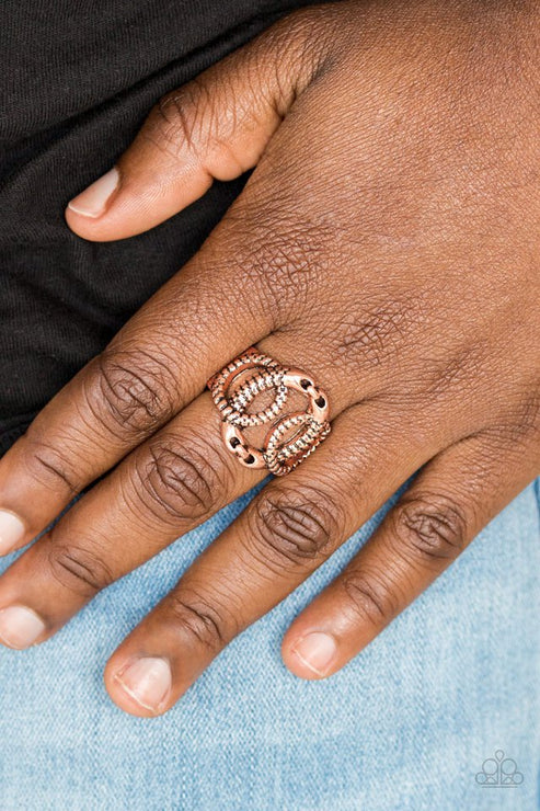 TRIO de Janeiro - Copper Asymmetrical Etched Trio Textured Ring Link Ring R#2107
