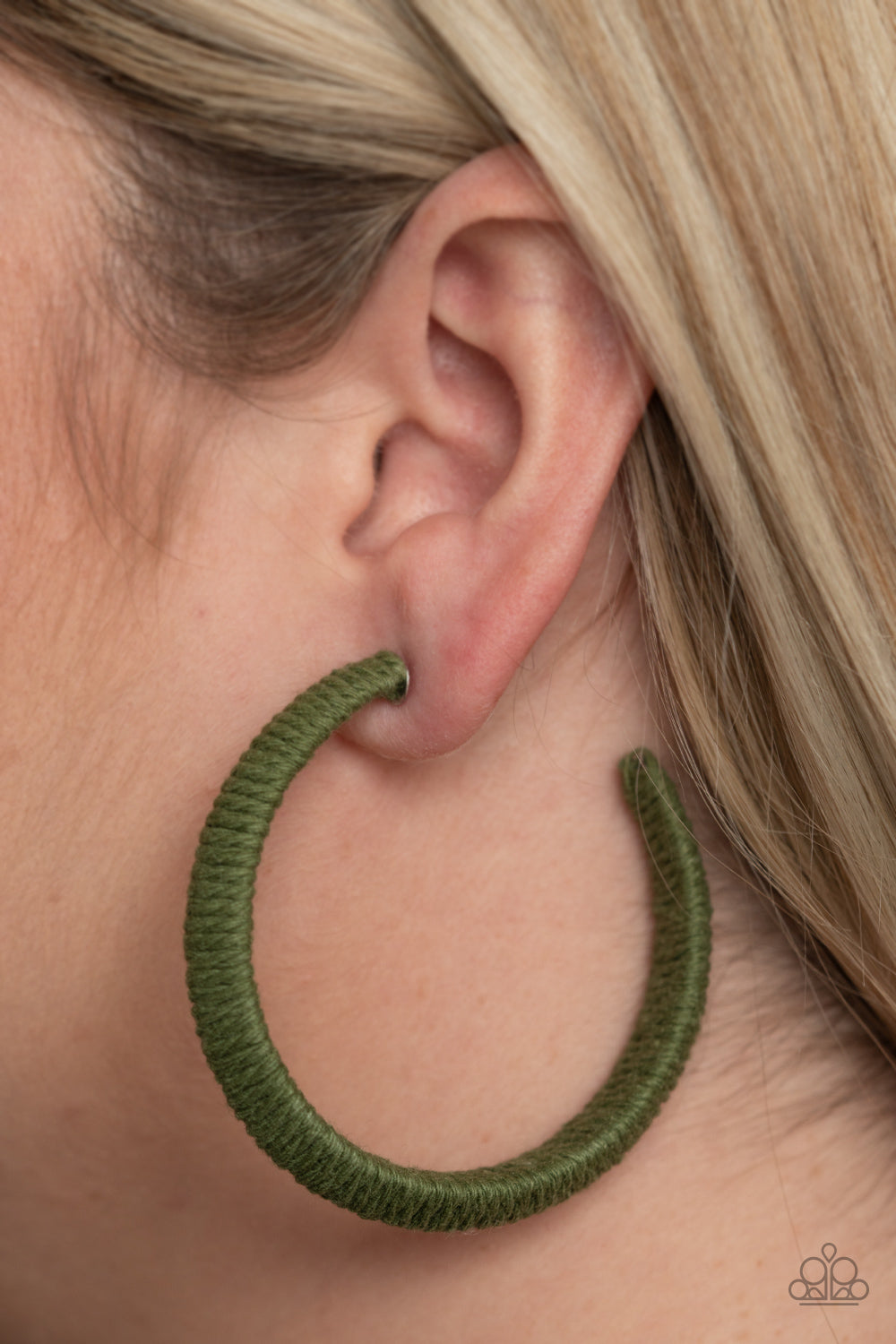 TWINE and Dine - Oversized Green (Military Olive) Rustic Twine Cording Wrapped Thick Hoop Earrings E#424