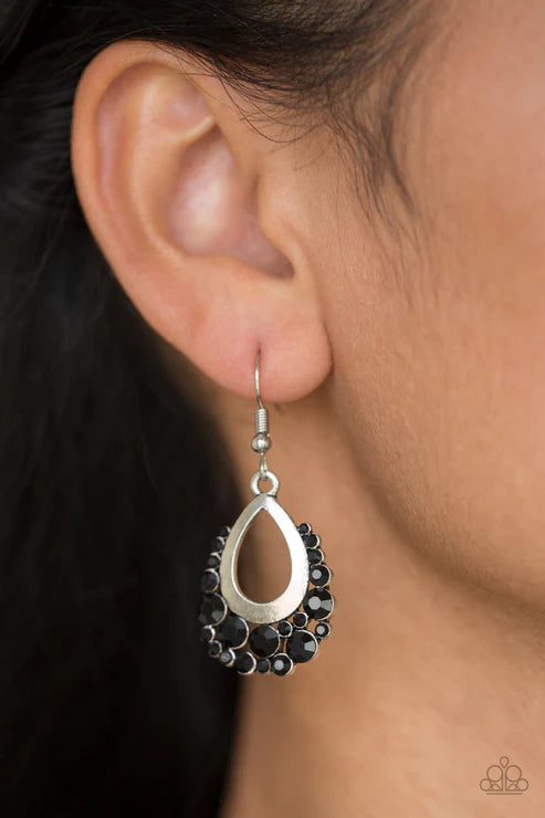 Table For Two - Black Encrusted Teardrop Earrings E#1809