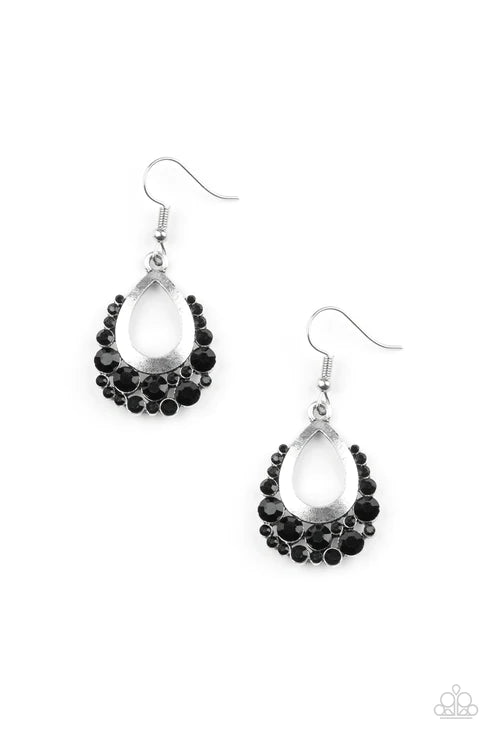 Table For Two - Black Encrusted Teardrop Earrings E#1809