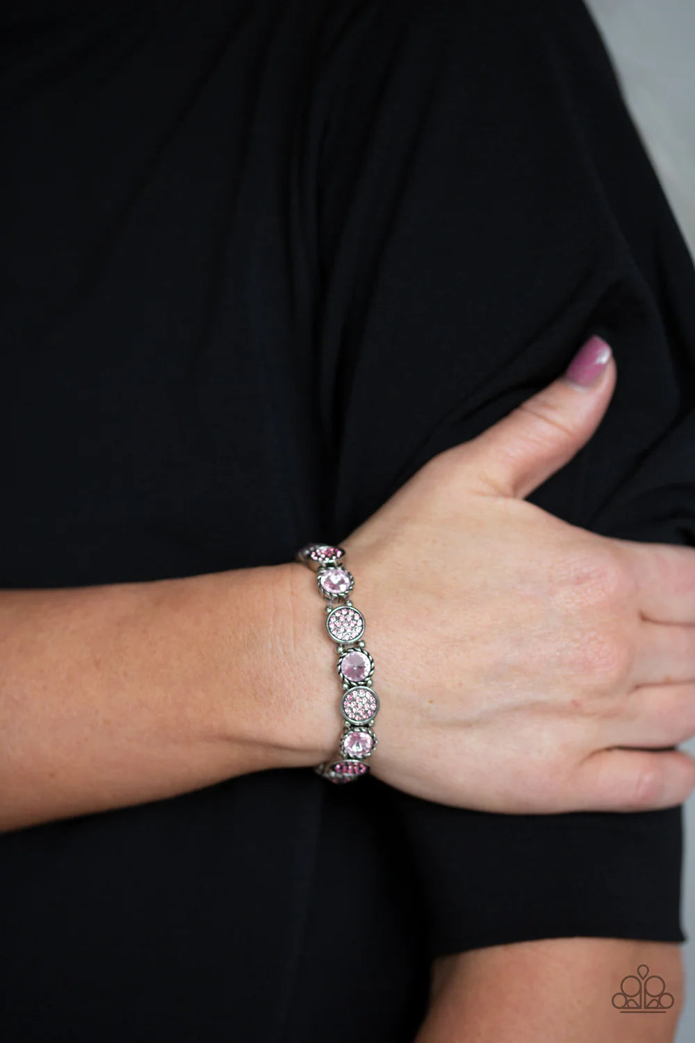 Take A Moment To Reflect - Pink Glittery Mismatched Encrusted Bracelet B#202