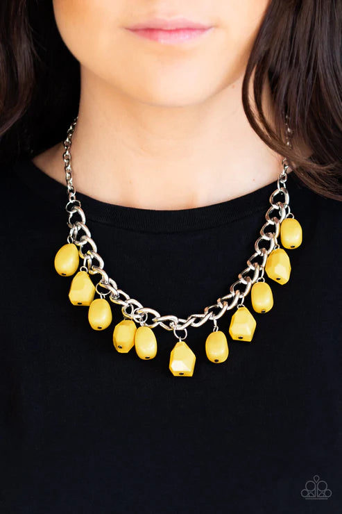Take The COLOR Wheel! - Yellow (Aspen Gold) Round/Faceted Bulky Fringe Necklace N#2196
