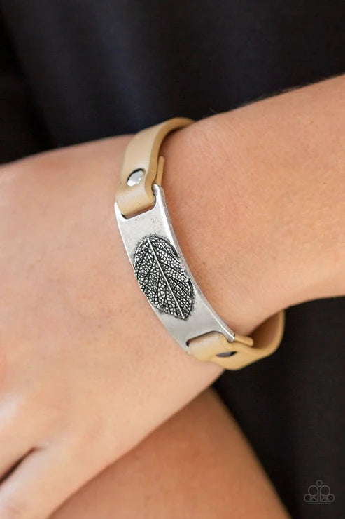 Take The LEAF - Brown Soybean Looped Studded Embossed 3D Leaf Leather Bracelet B#2116