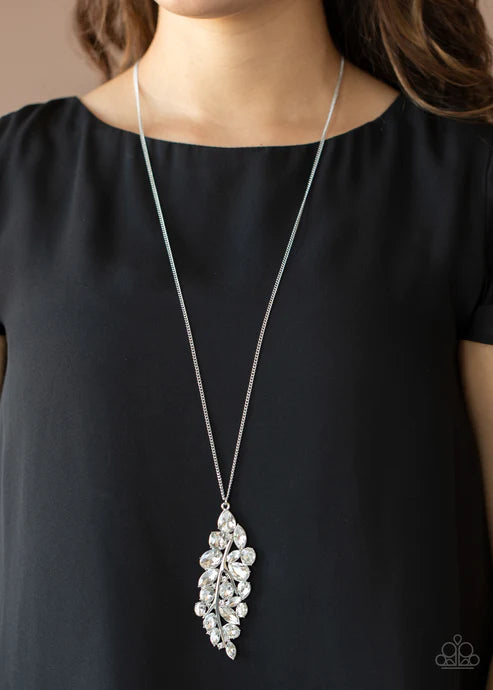 Take a Final BOUGH - White (Round/Oval/Square/Marquise) 3D Leaf Fan Teardrop Necklace N#2557