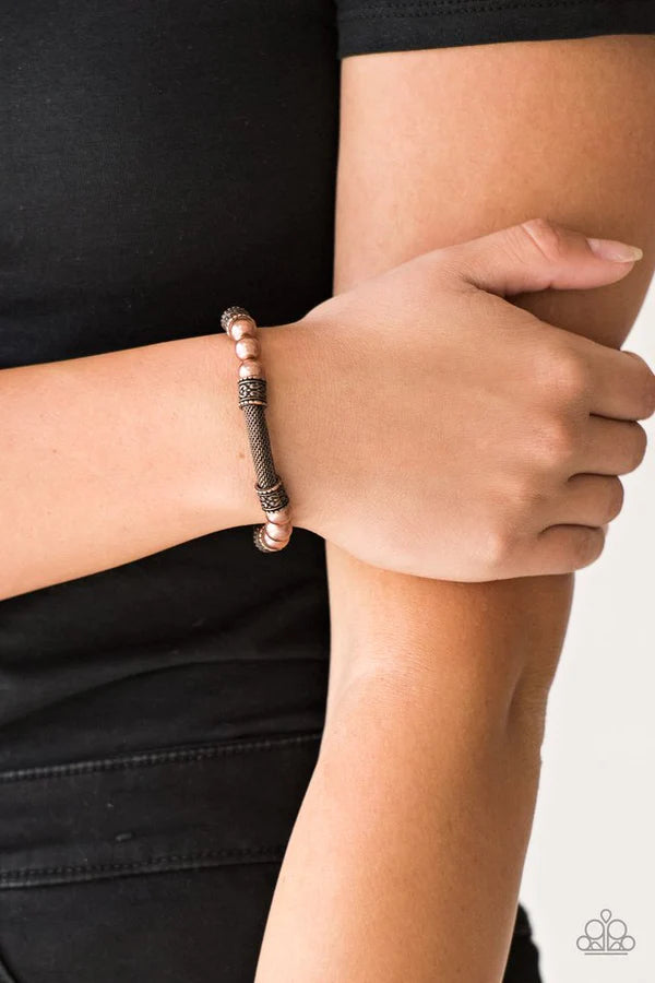 Talk Some SENSEI - Copper Pearl Mesh Chain Accent Bracelet B#1016