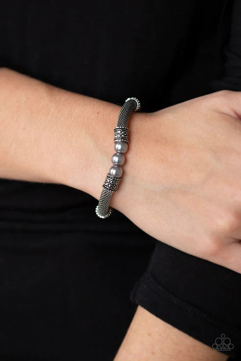 Talk Some SENSEI - Silver Pearl Mesh Chain Accent Bracelet B#1990