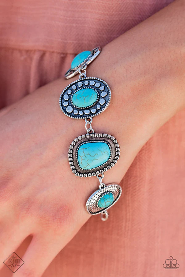 Taos Trendsetter - Blue Artisan Irregular Studded/Dotted Textured Stone Bracelet B#1249